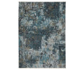 The Oriental Weavers Hayden HAY03 Rug in Blue/Multi features a rectangular shape with an abstract pattern in shades of blue, teal, gray, and brown. Its distressed, textured appearance and space-dyed polyester construction deliver durability and a modern flair to any room.
