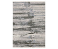 The Oriental Weavers Hayden HAY07 Rug in Grey/Multi features a modern abstract design with irregular horizontal lines reminiscent of brushstrokes or layered stone textures. Crafted from space-dyed polyester, this rectangular area rug showcases a sophisticated blend of gray, blue, and cream tones for a distinctive contemporary look.