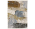 The Oriental Weavers Hayden / HAY09 Rug in Brown/Multi showcases painterly brushstroke patterns in blue, brown, beige, and gray on a cream background. Its space-dyed polyester construction gives the rug a soft feel and modern look, with overlapping colors and textured appeal.