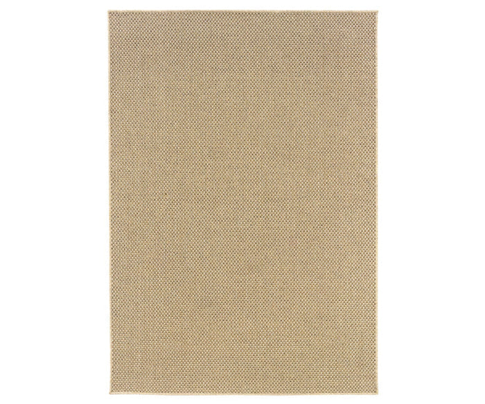 The Oriental Weavers Karavia / 2160X Rug in Beige/Multi features a rectangular shape and a subtle, small-scale woven texture. Crafted from easy-care polypropylene, it is photographed from above against a white background.