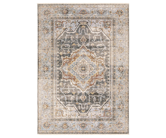 The Oriental Weavers Maharaja / 1803X Rug in Beige/Multi showcases an intricate, symmetrical medallion design with ornate border details and a distressed vintage finish, blending timeless Persian-inspired elegance with modern boho style.