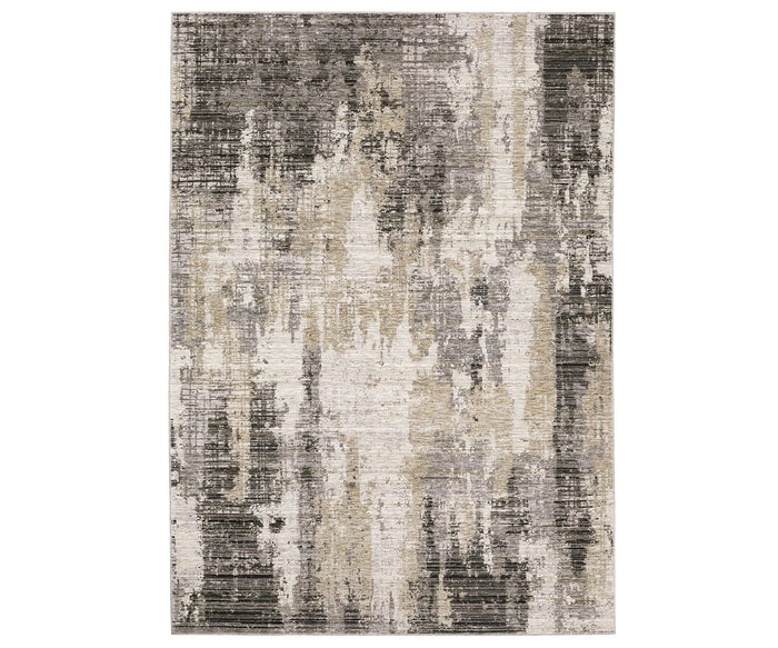 The Oriental Weavers Nebulous / 4151N Rug is a rectangular area rug, power-loomed in polyester with an abstract, distressed design in brown and multi-color tones, creating a modern, textured look that exemplifies the style of contemporary abstract rugs.