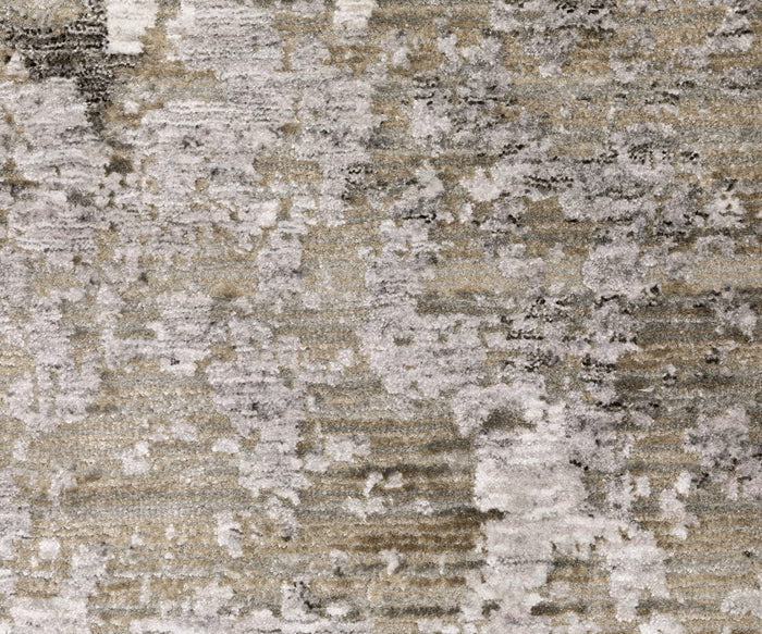 A close-up of the Oriental Weavers Nebulous / 5091E Rug, showcasing its textured surface with a mottled abstract pattern in beige, brown, and gray tones, crafted from luxurious polyester yarn for a contemporary weathered look.