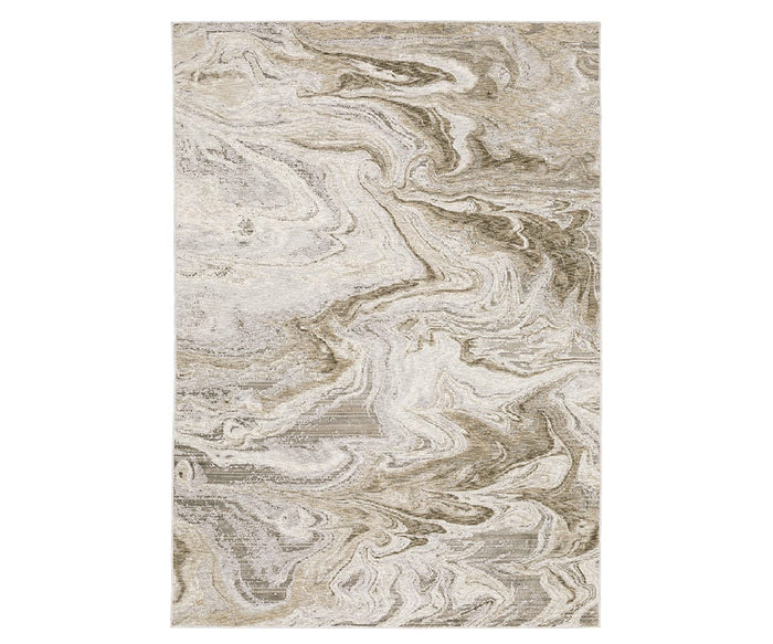 The Oriental Weavers Nebulous / 530E Rug is a rectangular area rug in a Beige/Multi color, featuring a swirling, marble-like pattern. Crafted from soft polyester yarn, this modern abstract rug brings a fluid, organic feel to any space.