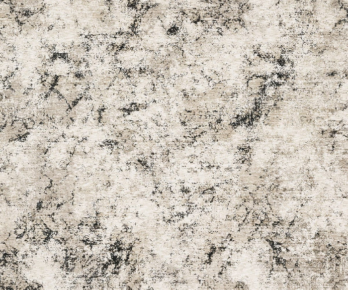 The Oriental Weavers Nebulous / 561E Rug features a beige and cream base with irregular black, brown, and gray speckled patterns, evoking the look of textured, weathered stone. Crafted from soft polyester yarn with space-dyed neutrals, this modern abstract rug showcases both versatility and contemporary style.