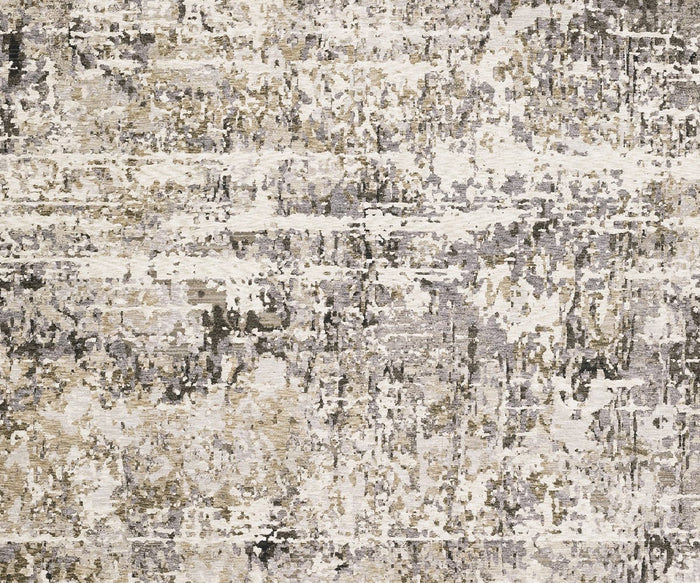 The Oriental Weavers Nebulous / 91L Rug features a textured, abstract pattern in shades of beige, gray, and off-white, creating a distressed appearance with layered colors and brush-like strokes across the surface. Expertly power-loomed from polyester, this modern rug offers both lasting durability and artistic flair.
