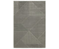The Oriental Weavers Raylan / RAY08 Rug in Grey/Multi showcases a rectangular silhouette with bold geometric patterns of intersecting angled shapes, each accented by fine, parallel white lines set against a dark gray background. Designed to resist fading, its contemporary and abstract style makes a striking statement.