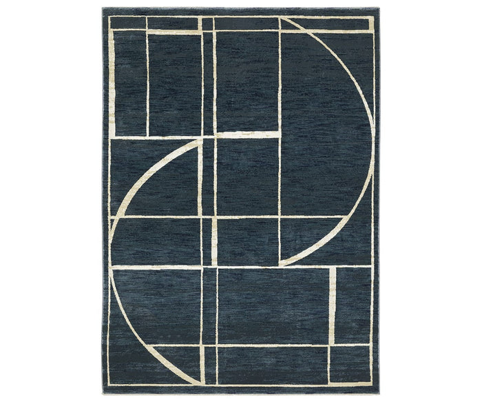 Introducing the Oriental Weavers Reed / RE04B Rug in Blue/Multi, a rectangular rug showcasing intersecting cream-colored straight and curved lines for a modern geometric look. Thoughtfully crafted from space-dyed polypropylene, this rug offers subtle texture and impressive visual depth.