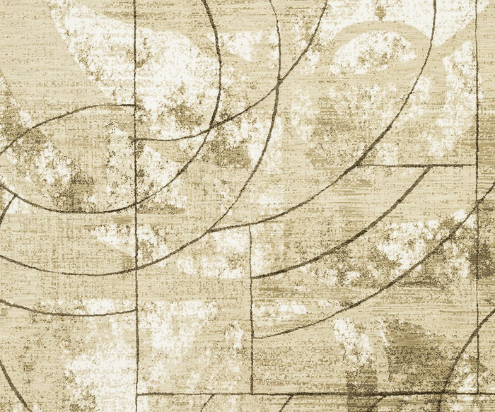 The Oriental Weavers Reed / RE10A Rug features an abstract beige and brown textured background with intersecting curved and straight lines that form geometric shapes and blocks, delicately speckled with faded, cloud-like patches for added depth—a modern design crafted from space dyed polypropylene to deliver a super-soft finish.