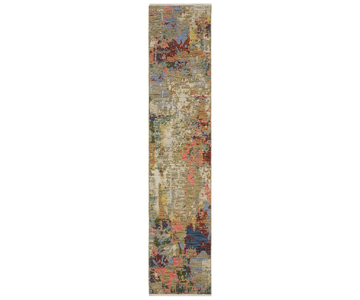 Introducing the Oriental Weavers Soleri / SOL06 Rug: a long, narrow area rug in a multi-color palette of blue, red, yellow, green, and beige. Expertly crafted on an Axminster loom from a durable wool and nylon blend, this piece showcases the vibrant modern abstract style characteristic of the Soleri collection.