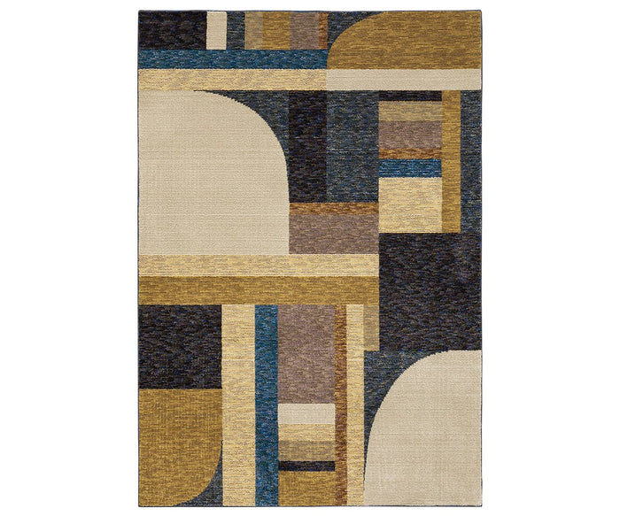 The Oriental Weavers Strada / STR01 Rug is a rectangular, machine-woven nylon area rug in a multi-color palette, showcasing abstract geometric shapes with overlapping rectangles and curves for a modern, mid-century inspired design. This stylish rug adds a contemporary touch to any space.