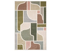 The Oriental Weavers Tisdell / TIS02 Rug showcases an abstract geometric pattern in a mix of pink, green, beige, and gray tones. Crafted from space-dyed polyester for durability, this rectangular area rug features curved and straight lines that form unique shapes and blocks—offering modern style to any room in a chic multi-color palette.