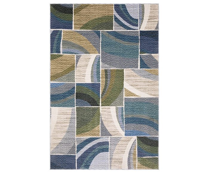 The Oriental Weavers Tisdell / TIS06 Rug is a rectangular area rug in a multi-color palette featuring a geometric patchwork design with abstract patterns crafted from a mix of curved and straight lines. Made from space-dyed polyester, this modern rug blends contemporary style with durable, long-lasting resilience.