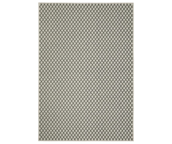 The Oriental Weavers Torrey / 501H1 Rug features a rectangular shape with a repeating diamond pattern in dark gray on a light gray background. Showcasing abstract motifs within its understated border, this rug offers a modern, minimalist design in soothing Grey/Multi neutral tones.