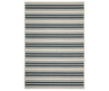 The Oriental Weavers Torrey / 5571Y Rug is a rectangular area rug in a versatile multi-color palette, featuring a cream background accented by evenly spaced horizontal stripes in navy blue, black, and gray. Subtle abstract motifs and dynamic texture enhance its visual interest.