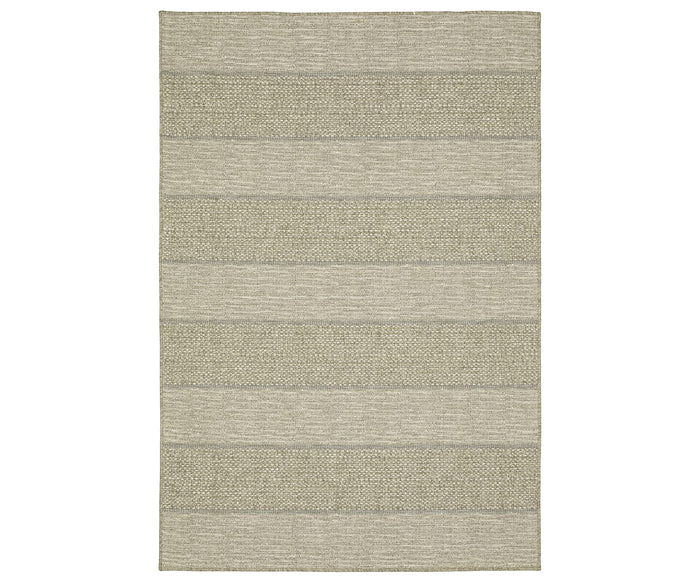 The Oriental Weavers Tortuga / TR01A Rug in Beige/Multi showcases alternating horizontal bands of light and dark beige, each with a distinct texture that creates a subtle striped effect. Crafted from durable polypropylene, this easy-care area rug ensures long-lasting style and convenience.