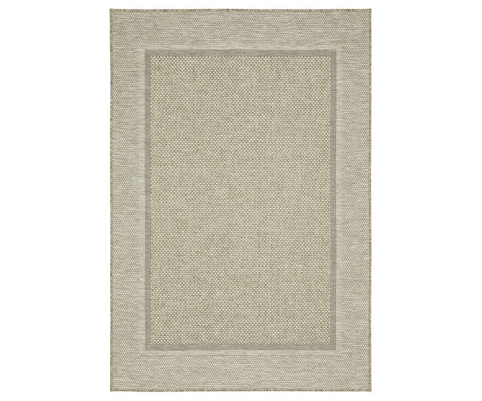 The Oriental Weavers Tortuga / TR06A Rug in Beige/Multi features a rectangular woven design from the Tortuga Collection, crafted from durable polypropylene for easy maintenance. Its elegant look is highlighted by a subtle pattern and solid border, while the center displays a slightly lighter beige tone for added visual interest.