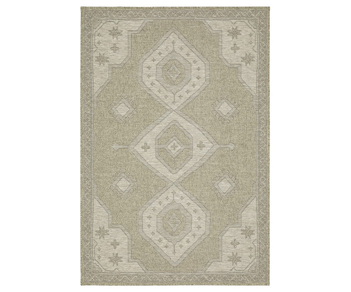 The Oriental Weavers Tortuga / TR08A Rug in Beige/Multi is a rectangular area rug showcasing a muted geometric pattern with diamond and star motifs, accented by a detailed border. With its easy-care construction, this rug delivers a vintage and textured appearance, making it an ideal choice for introducing timeless style to your space.