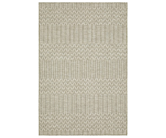 Beige/multi area rug from the Oriental Weavers Tortuga Collection (TR09A), featuring a subtle geometric chevron and vertical line pattern. The symmetrical design enhances texture and visual interest, making this easy-care polypropylene rug a perfect match for any neutral décor.