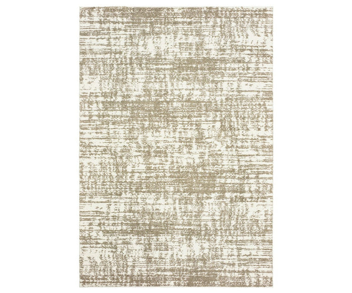 Oriental Weavers Verona / 1803J Rug in Beige/Multi features an abstract pattern with textured horizontal and vertical lines, offering a modern, distressed look. Crafted from durable and soft polyester microfiber, this rectangular rug showcases a neutral palette for versatile décor.