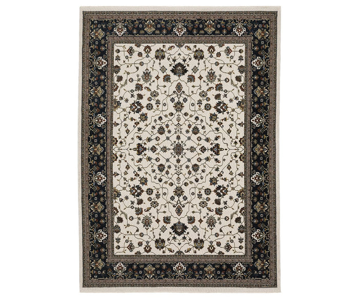 Discover timeless elegance with the Oriental Weavers Vivian / VI02B Rug—a rectangular area rug expertly crafted from microfiber polyester. This Persian-inspired rug features a multi-colored palette, including a beige background adorned with floral patterns and an ornate border showcasing intricate designs in black, brown, and cream tones. Ideal for adding classic sophistication to any space.