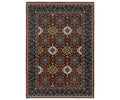 The Oriental Weavers Vivian / VI04B Rug in Multi features a rectangular design with a dark brown background and a repeating geometric floral motif in shades of blue, gold, white, and black. An intricate decorative border surrounds the pattern, while soft microfiber polyester construction offers comfort underfoot. The traditional color palette lends the rug a Persian-inspired aesthetic.