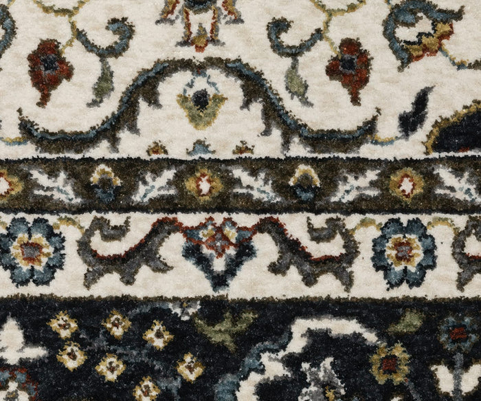 Close-up of the Oriental Weavers Vivian / VI04D Rug, featuring floral and vine motifs in blue, green, red, and cream on a beige background—showcasing a traditional color palette reminiscent of Persian-inspired rugs.