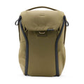 Peak Design Everyday Backpack v2 20L in olive green with weatherproof recycled fabric and fast MagLatch top access