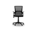 The Pitka Chair, shown in black against a plain white background, is an ergonomic office chair featuring adjustable height, a mesh backrest for enhanced lumbar support, armrests, a padded seat, and five wheels.