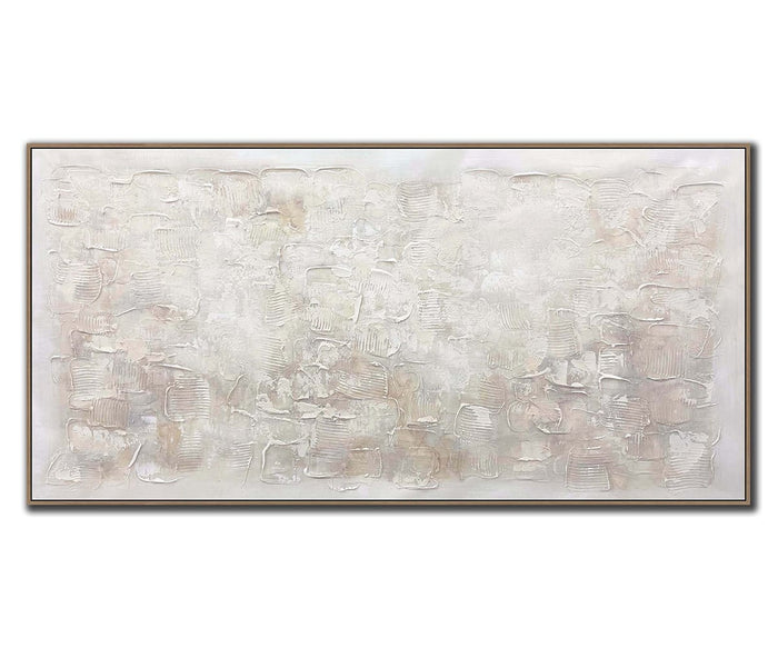 Featuring raised, overlapping beige and multi-toned brushstrokes within a rectangular frame, the Quiet Canvas Wall Art showcases a textured, abstract design. Its subtle monochromatic palette and soft minimalist style make it an elegant choice for those seeking sophisticated textured canvas décor.