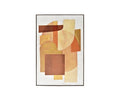 Retro Sunset II Oil Painting showcases abstract art with overlapping geometric shapes in vibrant orange and multi-colored tones on a white background, accented by a slim black frame. This geometric cubism piece captures the essence of mid-century wall art through its bold forms and harmonious color palette.