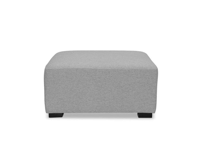 A square Reyes Ottoman in Light Grey VL9025-3, featuring durable upholstery, plush cushioning, and short black legs, displayed against a plain white background.