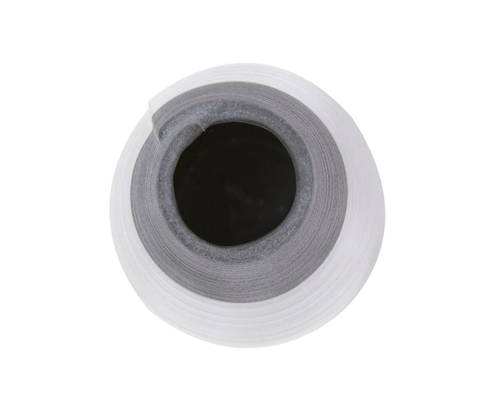 A top view of the Rolled Two Tone Vase, featuring sleek, circular layers in a white and gray design, tightly wound around a dark central opening reminiscent of a modern rolled form.