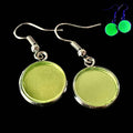 Round Earrings with Black Setting | Uranium Glass | Glows Under UV Light | Flat Circle Jewelry
