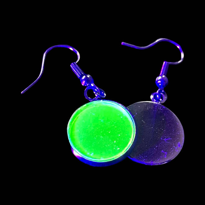 Round Earrings with Black Setting | Uranium Glass | Glows Under UV Light | Flat Circle Jewelry