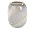 The Sand Art Glass Vase is a round, glossy hand-blown glass vase featuring a wide opening and a swirling grey pattern—an ideal accent for modern neutral decor.