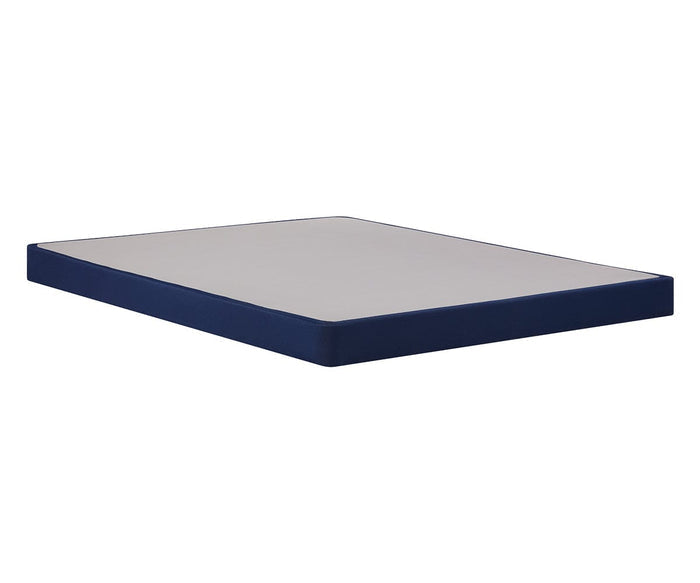 The Sealy Low Profile Base is a rectangular mattress foundation featuring a light gray top and dark blue sides, displayed against a white background.
