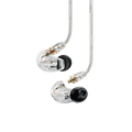 Shure SE215 Sound Isolating Earbuds with clear sound, deep bass, and detachable cables in transparent design