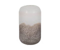 Introducing the Slate Ombre Vase in Grey/Multi—a cylindrical vessel showcasing a sleek white top that seamlessly transitions into a textured, speckled brown lower half, accented by a subtle metallic base. Perfect for lending an elegant touch to contemporary decor, this piece is photographed against a plain white background.