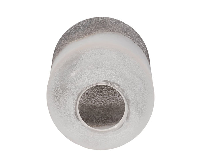 Top view of the Slate Ombre Vase—a contemporary decor piece featuring a frosted glass design with a narrow round opening, showcasing its textured gray interior and smooth white exterior, isolated on a white background.