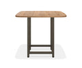 The Slater Bar Height Square Meeting Table, in Oak Driftwood, features a wooden square top with rounded corners and sleek metal legs. Viewed from the front against a plain white background, this table highlights the natural elegance of its wood grain finish.