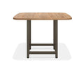The Slater Square Meeting Table features an Oak Driftwood rectangular top with rounded corners, supported by a sturdy metal frame in a simple, modern design, and is shown against a plain white background.