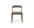 The Soro Dining Chair in Soro Mocha features a curved wooden backrest and a cushioned fabric seat, displayed from the front against a white background.