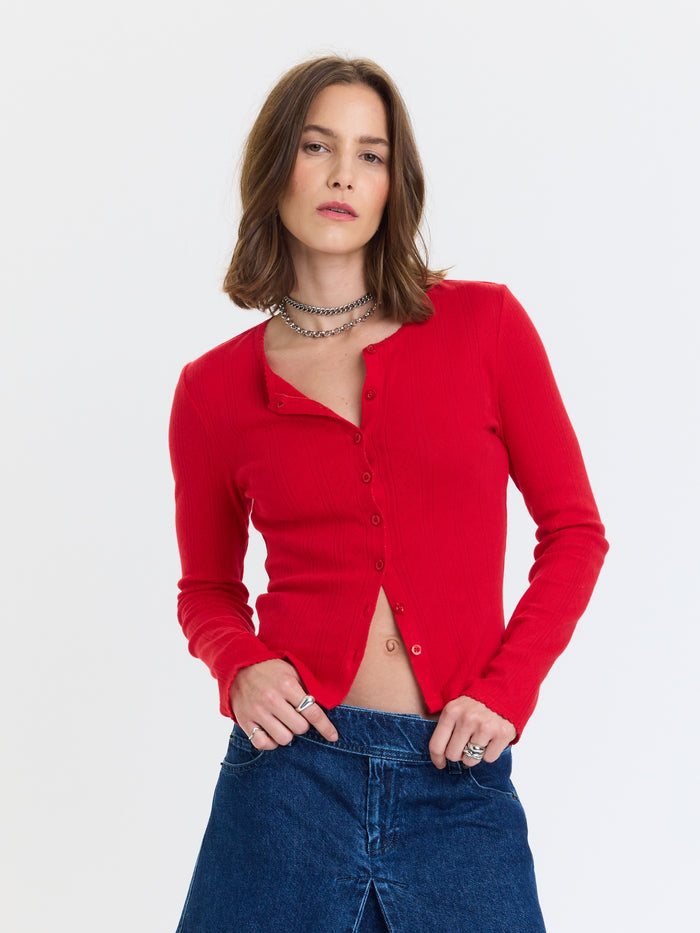 Stargazer Pointelle Cardigan - Cherry Bomb