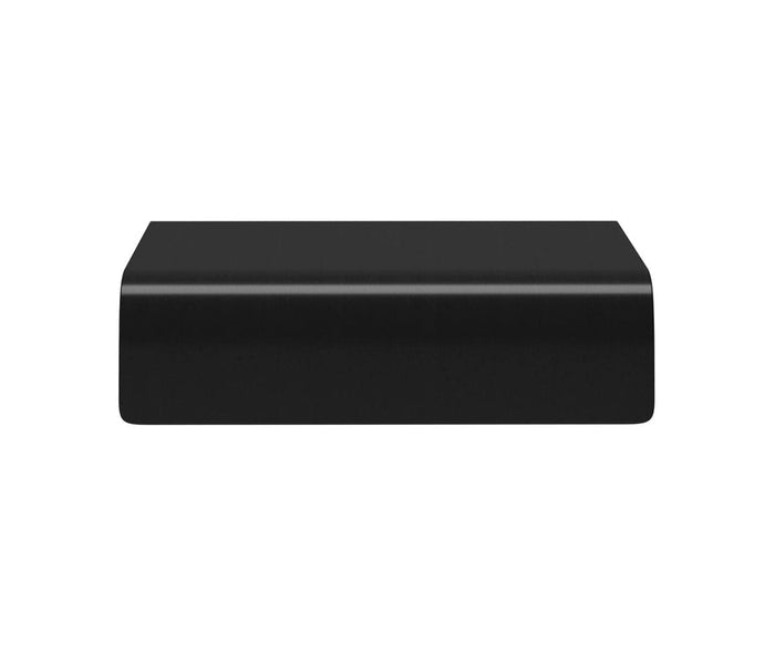 The Stressless® Stella Ottoman Table, shown from the front against a white background, features a sleek black rectangular design with rounded edges and a modern finish that brings sophisticated style to any space.