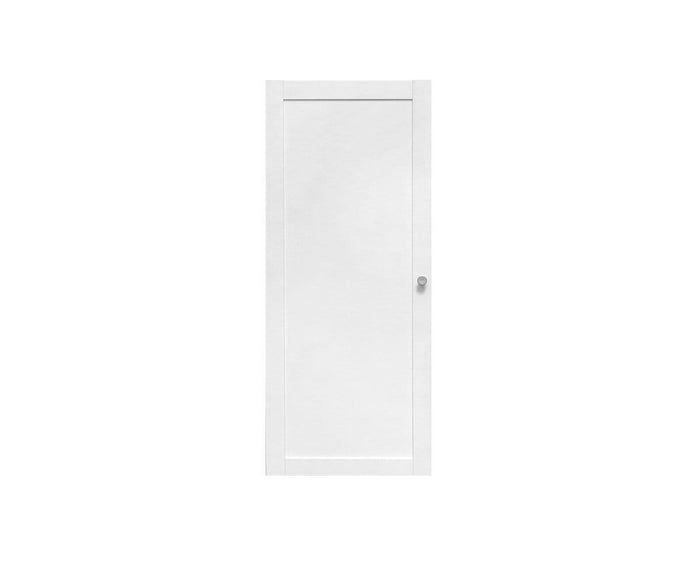 The Stuen Narrow Panel Door, shown in white with its minimalist rectangular design and a round silver handle, is centered against a white background and exemplifies the clean, contemporary lines commonly seen in modern storage upgrade solutions.