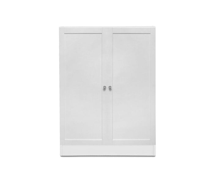 A sleek, white Stuen Narrow Panel Door wardrobe featuring two panel doors with round handles, standing against a plain white background—perfect for a seamless storage upgrade alongside your Stuen Bookcase.