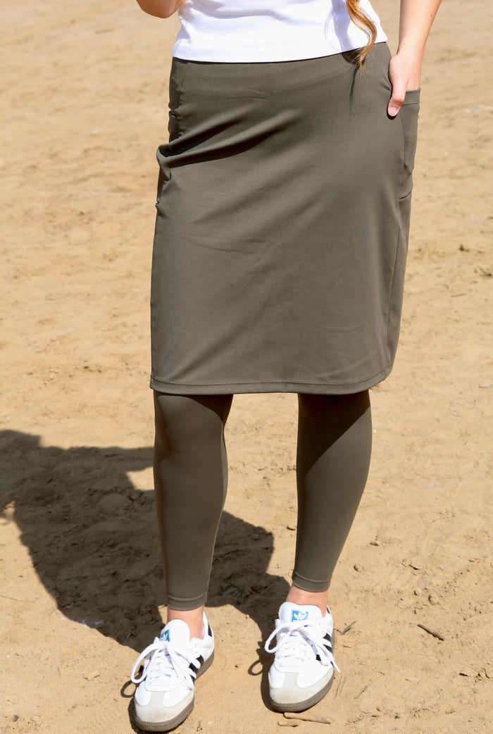 Sublime Ankle Length Nylon Athletic Skirt - Ash Green