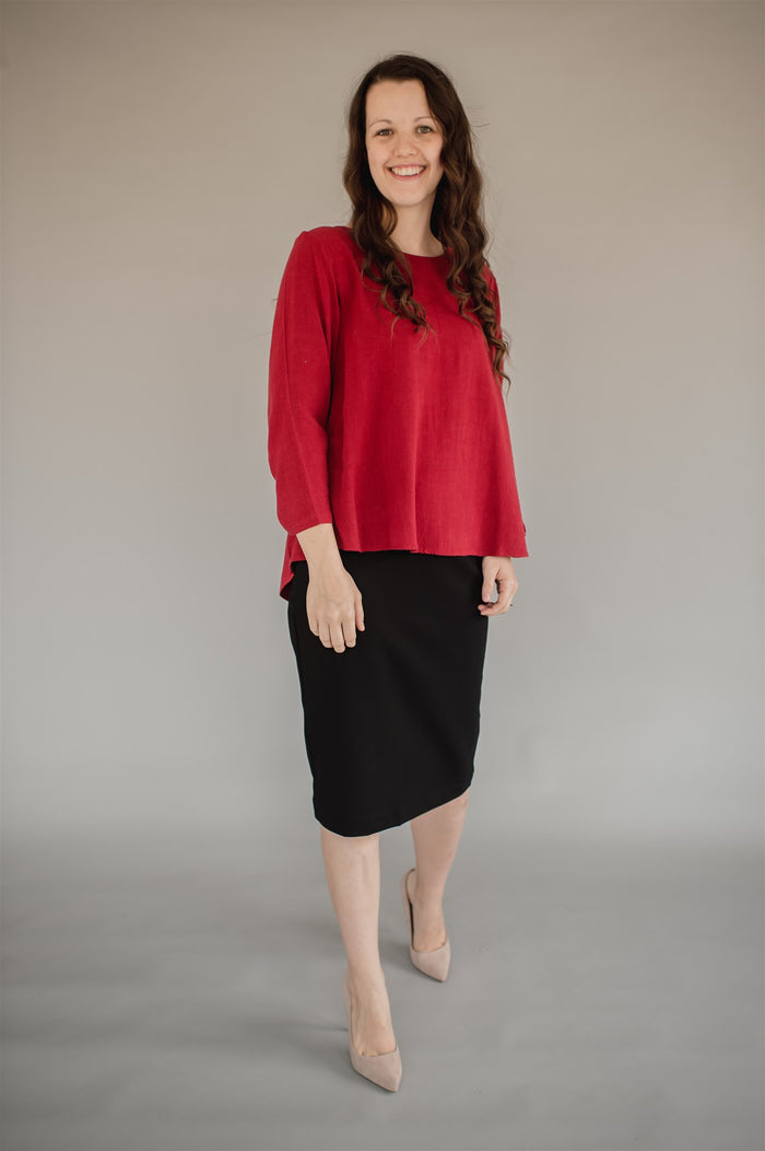 Sublime Linen Blend Top - Crimson - Final Sale