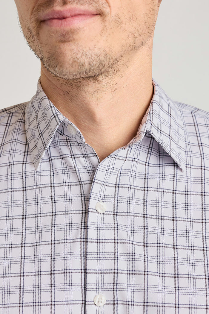 Tech Button Down Shirt - navy chocolate plaid